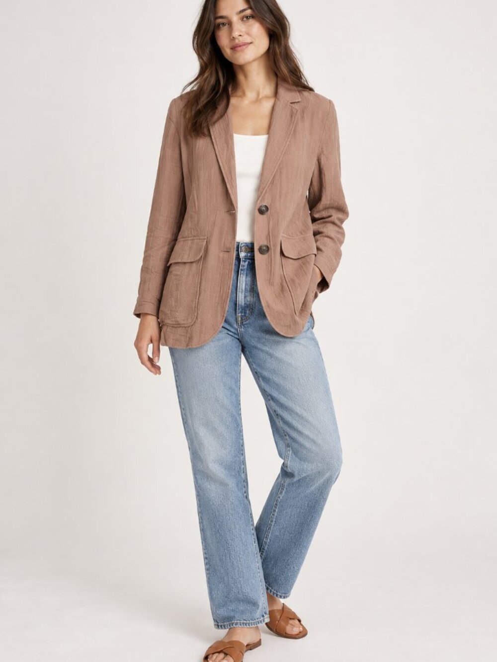 Madewell Tan Cotton Linen Two Button Blazer Size S